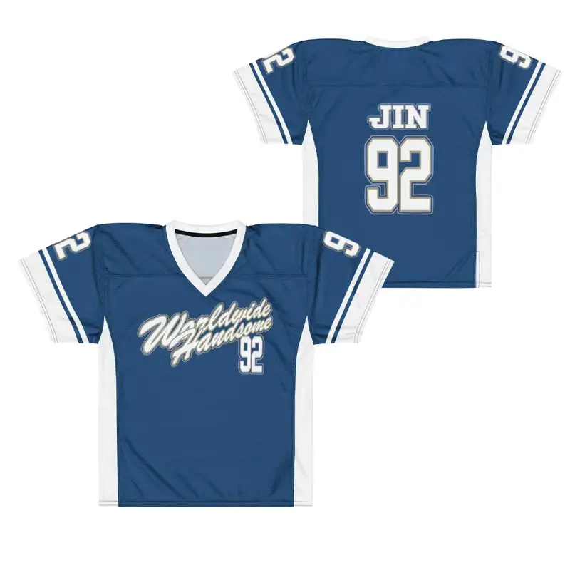 No.92 Bangtan Blue White Fan Jersey, Worldwide Handsome Inspired Sports Shirt, Korean Pop Fan Blokecore Top, Match Day Gift Apparel
