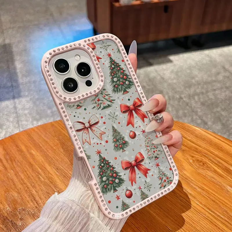 Festive Print Protective Christmas Smartphone Case - TPU Protection Cover, Cellphone Accessory with Tree, Bow, Gift Designs, Compatible with iPhone 17/16/15/14/13/12/11, Ideal Christmas Gift for Loved Ones, summerwins