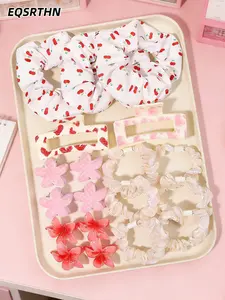 19Pcs Aesthetic Hair Accessories Set 🍒 Cherry Scrunchies, Heart Claw Clips & Floral Mini Clips | Coquette Core Soft Girl Hair Styling Kit for Thick Hair | Perfect Gift for Her Trendy Y2K Hair Jewelry Bundle