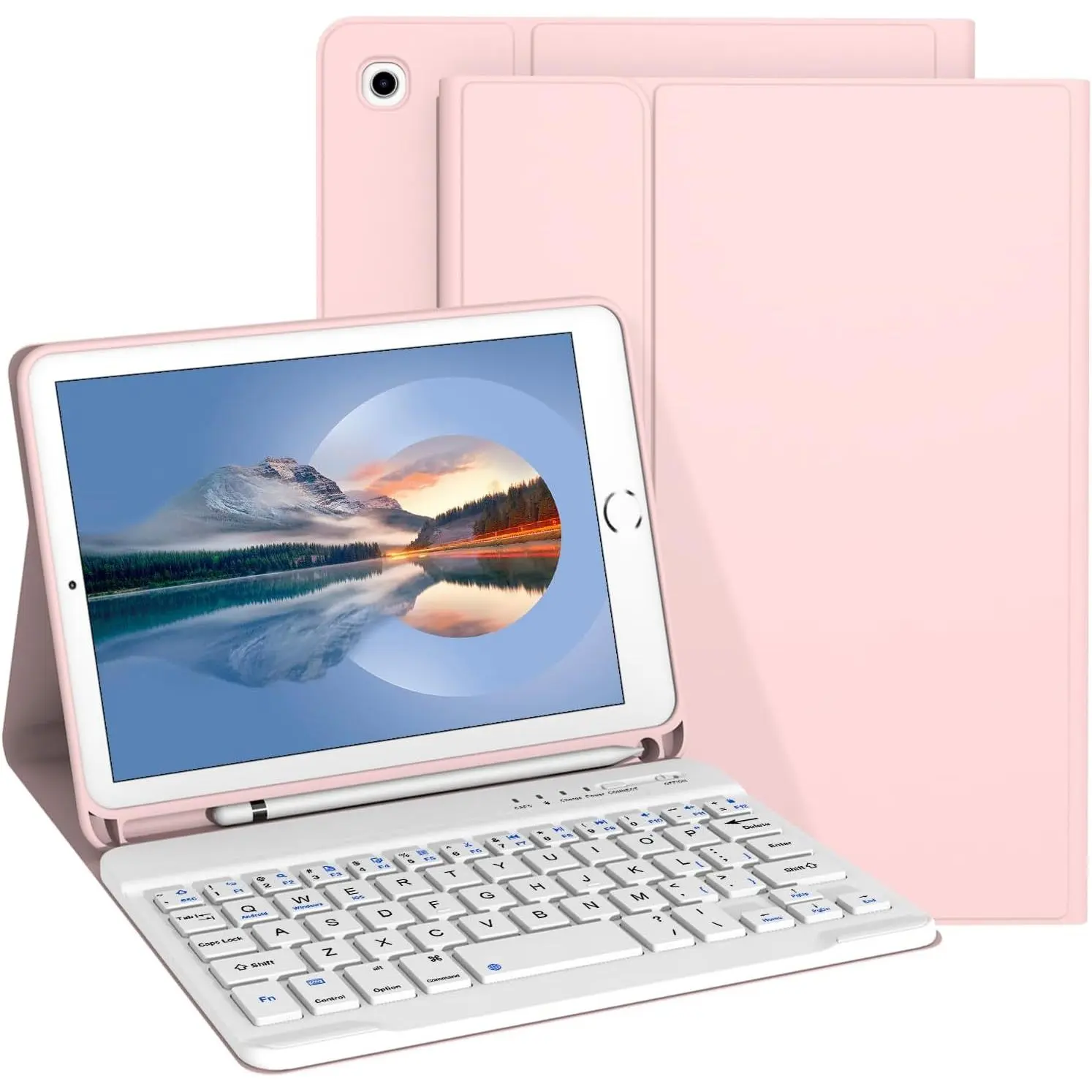 Keyboard Case for iPad Mini 5th & Mini 4th Generation 7.9 Inch [ Detachable  Keyboard][Support 3 System] Flip Stand Case with Pencil Holder for iPad Mini 4/5, Pink