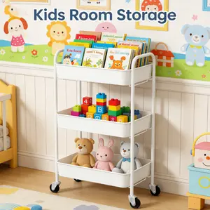 3-Tier Rolling Metal Storage Organizer Mobile Utility Cart with Caster Wheels White Adjustable Acrylic Straw Holder blade stand cork for Kitchen & Office Supplies Durable Powder-Coated Steel Frames Mesh Baskets shoe cabinet