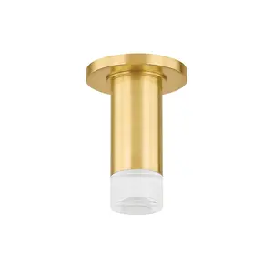 Claudie Flush Mount Light Fixture in Aged Brass with Clear K9 Crystal Lens for Chic Downlighting
