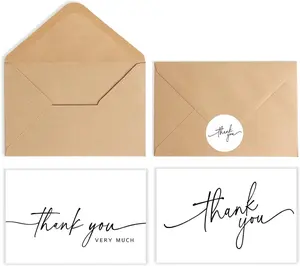 52-Pack Thank You Cards with Kraft Envelopes & Stickers 3.5x5 Inch Minimalist Blank Greeting Cards Bulk Set for Business Weddings Graduation Funeral Use
