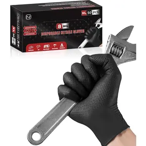 8 Mil Heavy Duty Disposable  Gloves with  Texture Grip Rubber Gloves Latex &  Free