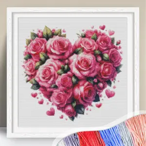 Heart Pattern Cross Stitch Kit, 11CT Cross Stitch Rose Decoration for Home, DIY Embroidery Kit for Beginners, Cross Stitch Kit for Gifts, Flower Embroidery, Embroidery Set