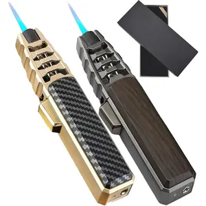 Butane Torch Lighter, Torch Lighters Butane Refillable - Windproof Lighters, Adjustable Big Jet Flame Bright Fire Lighter for Baking (Grey)