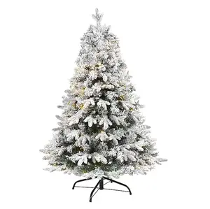 4 ft. Pre-Lit Flocked Vermont Pine Christmas Tree with 100 Clear LED Lights & Bendable Stems for Rustic Home Decor