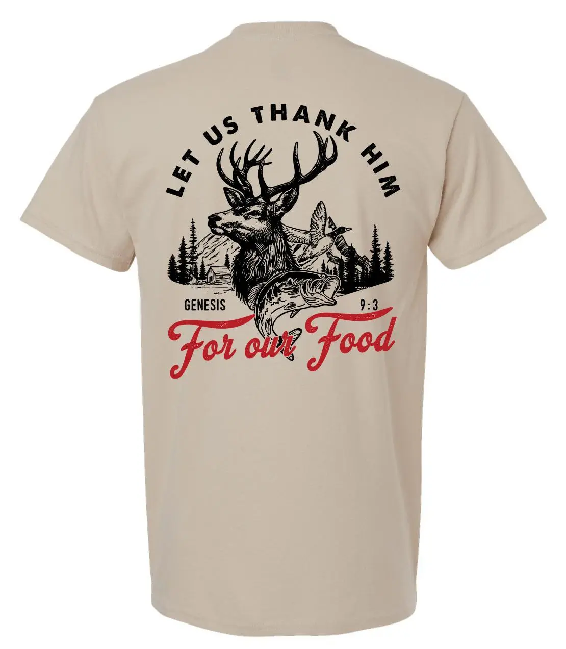 Men's Christian Fishing T-Shirt - Let Us Thank Him For Our Food, Genesis 9:3 Graphic Tee