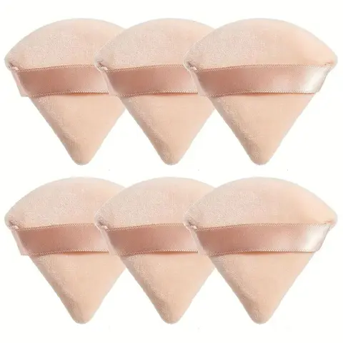 Soft Flocking Triangle Powder Puffs Set, 6 Counts/set Gentle Velvet Beauty Glam Makeup Sponges for Foundation Blending and Loose Powder Application