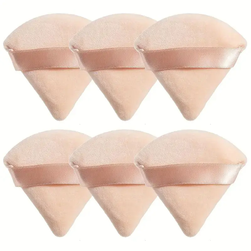 Soft Flocking Triangle Powder Puffs Set, 6 Counts/set Gentle Velvet Beauty Glam Makeup Sponges for Foundation Blending and Loose Powder Application