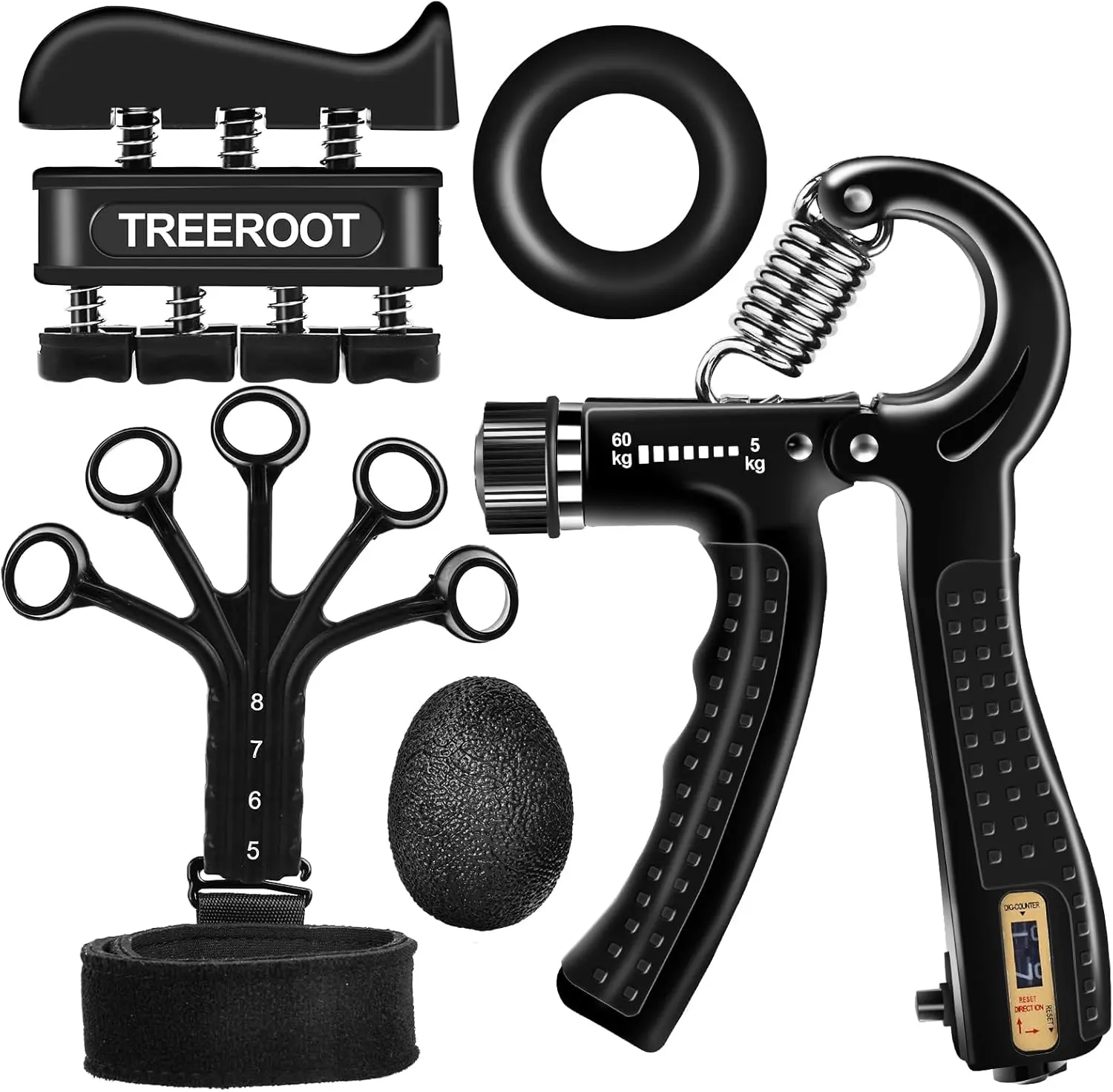 5PCS Grip Strength Trainer Kits, Hand Gripper Strengthener, Forearm Strengthener, Forearm Exerciser, Finger Exerciser, Wrist Strengthener, Stress Relief Ball, Grip Ring