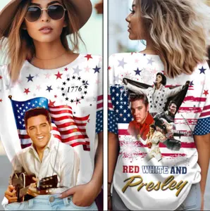 Independence Day 4th July Red White and Elvis Presley T-Shirt for Evis Fans