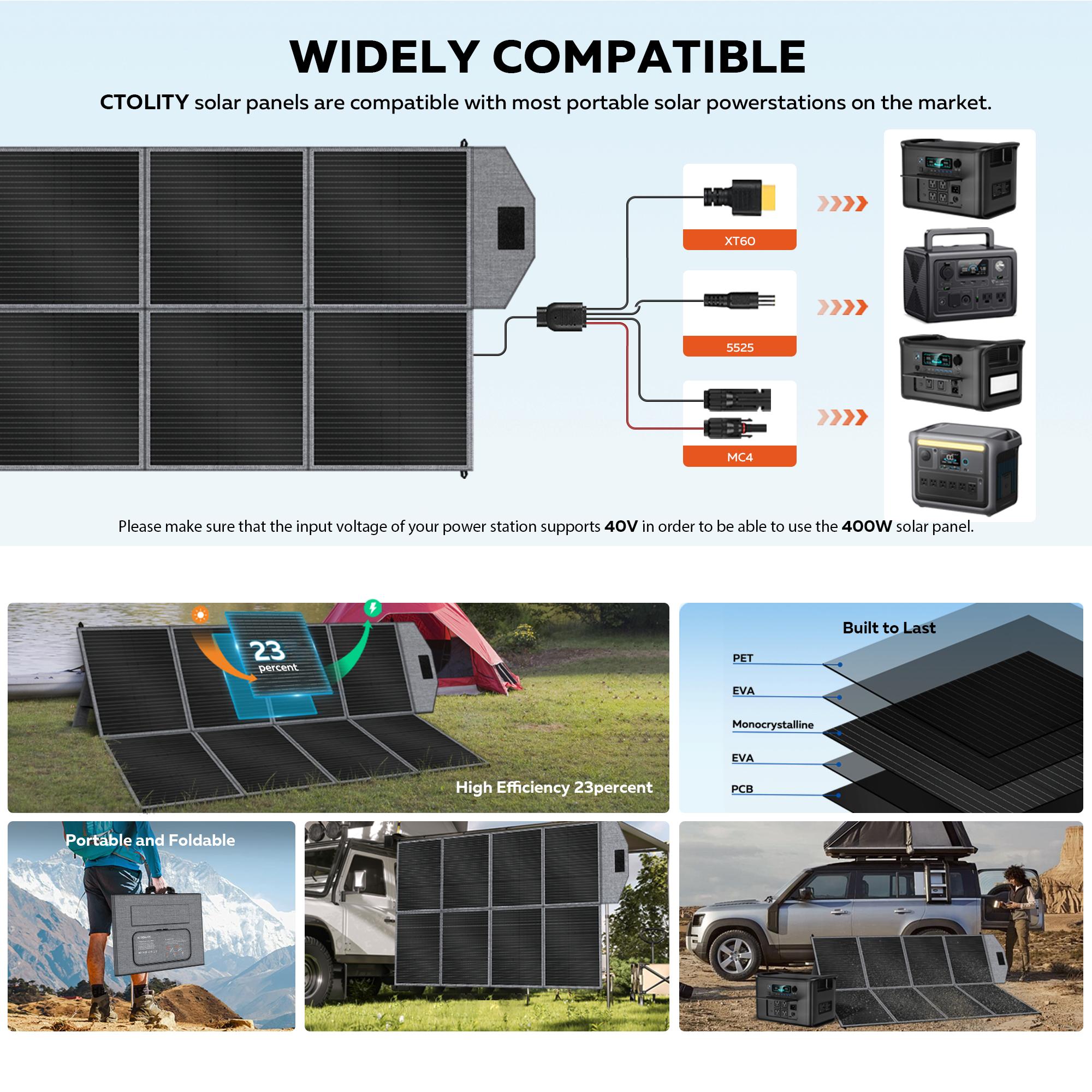 [TikTokShopBackToSchool] CTOLITY AP2000 2400W Portable Power Station + SP400 400W Solar Panel, 2048Wh LiFePO4 Solar Generator, 1000W Fast Charging, Battery Backup with UPS, Home Solar Power Station for RV, Camping & Emergency Use, Back to School Haul