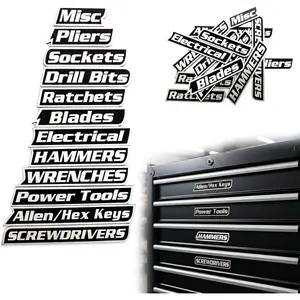 Tool Box Labels, 12-Pack Toolbox Label, 3D Printed Tool Box Labels Set for Organization, Reusable Tags for Toolboxes, Carts, Drawers & Cabinets Black
