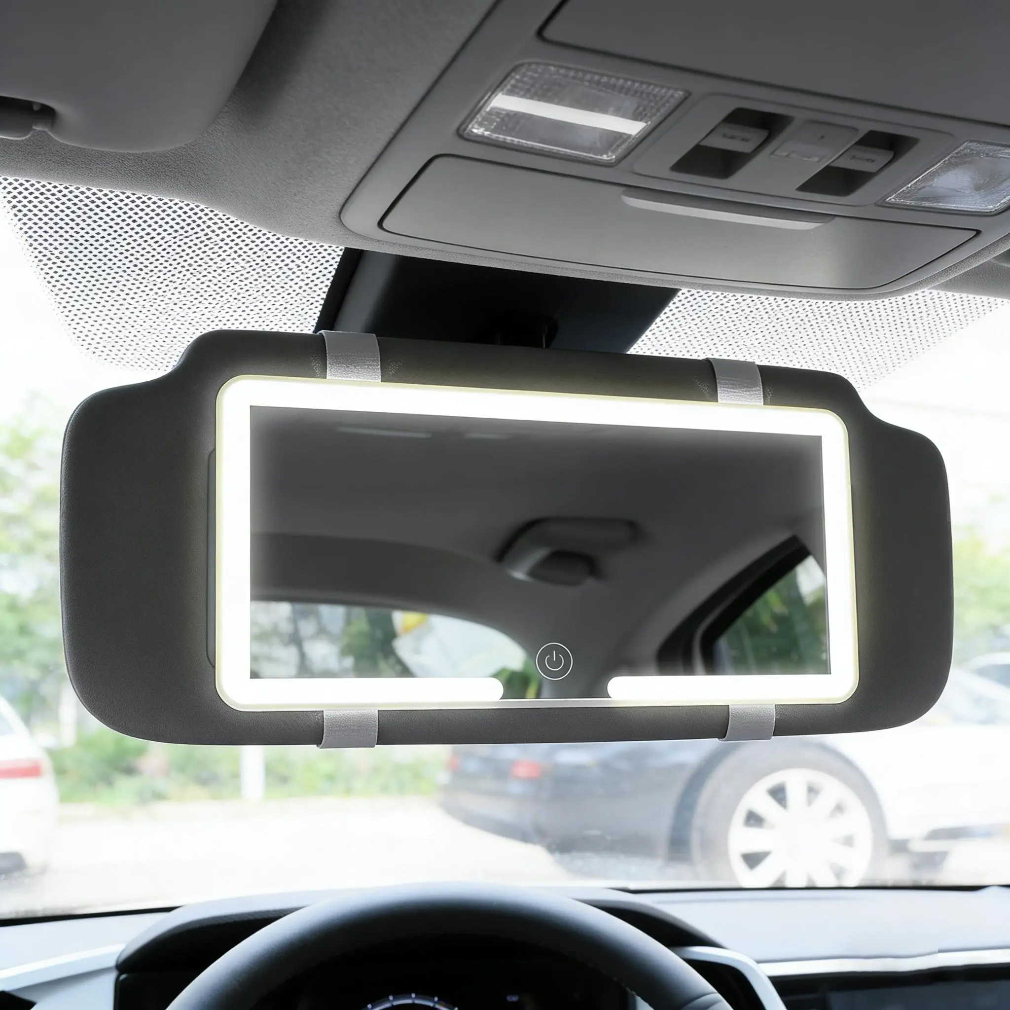 Car Sun Visor Makeup Mirror - 3 Light Modes, Touch Screen Adjustable Brightness, Rechargeable Dimmable Vanity Mirror for Car, Truck Accessories