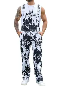 OeyFnbmO Men‘s Cow Print Overalls Spring Animal Pants Fall Jumpsuit Bibs Coveralls Country Western Cowboy Outfits Farm Workwear Menswear Womenswear