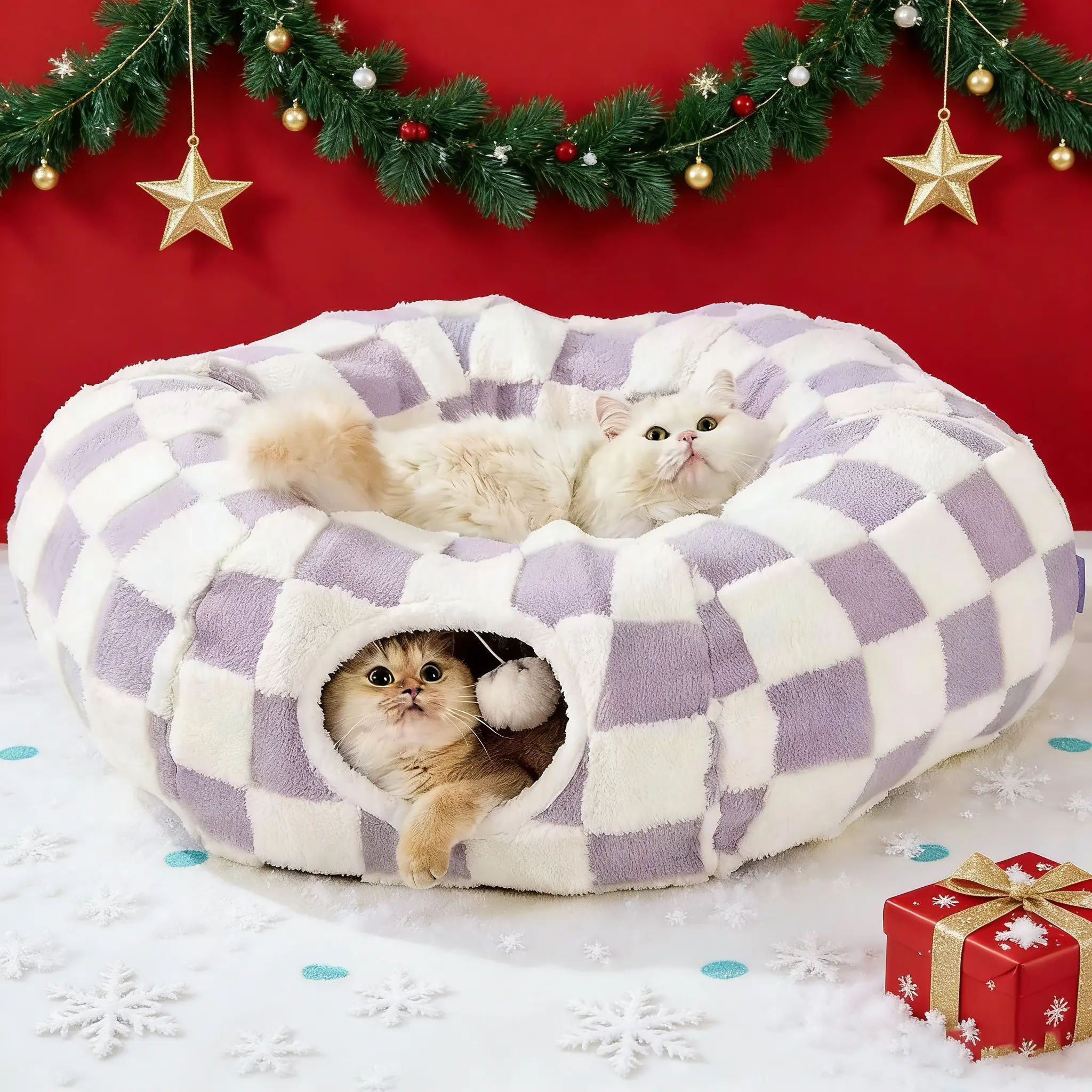 Cat Tunnel Bed For Indoor Cats - Cute CatDonut Tunnel With Washable Circle Cushion,Round Pet Play Tunnel Toy For Kitten/Puppy/Rabbit,