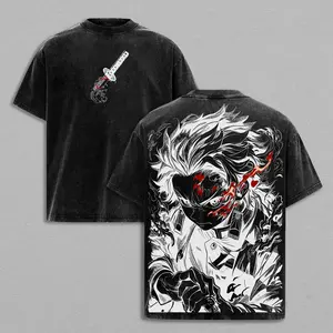 Tanjiro Tee - Demon Slayer Kimetsu no Yaiba T-Shirt Acid Wash Vintage Oversize Unisex Heavy Cotton Menswear Top Anime Manga Graphic Tee Washed Double Printed Retro Streetwear, Tanjiro Kamado Movie 2025