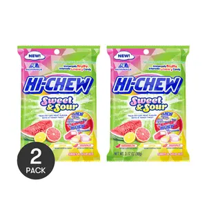 HI-CHEW Japanese Fruit Juice Chewy Candy - Sweet & Sour Mix - 90g x 2 Packs & 1 Pack