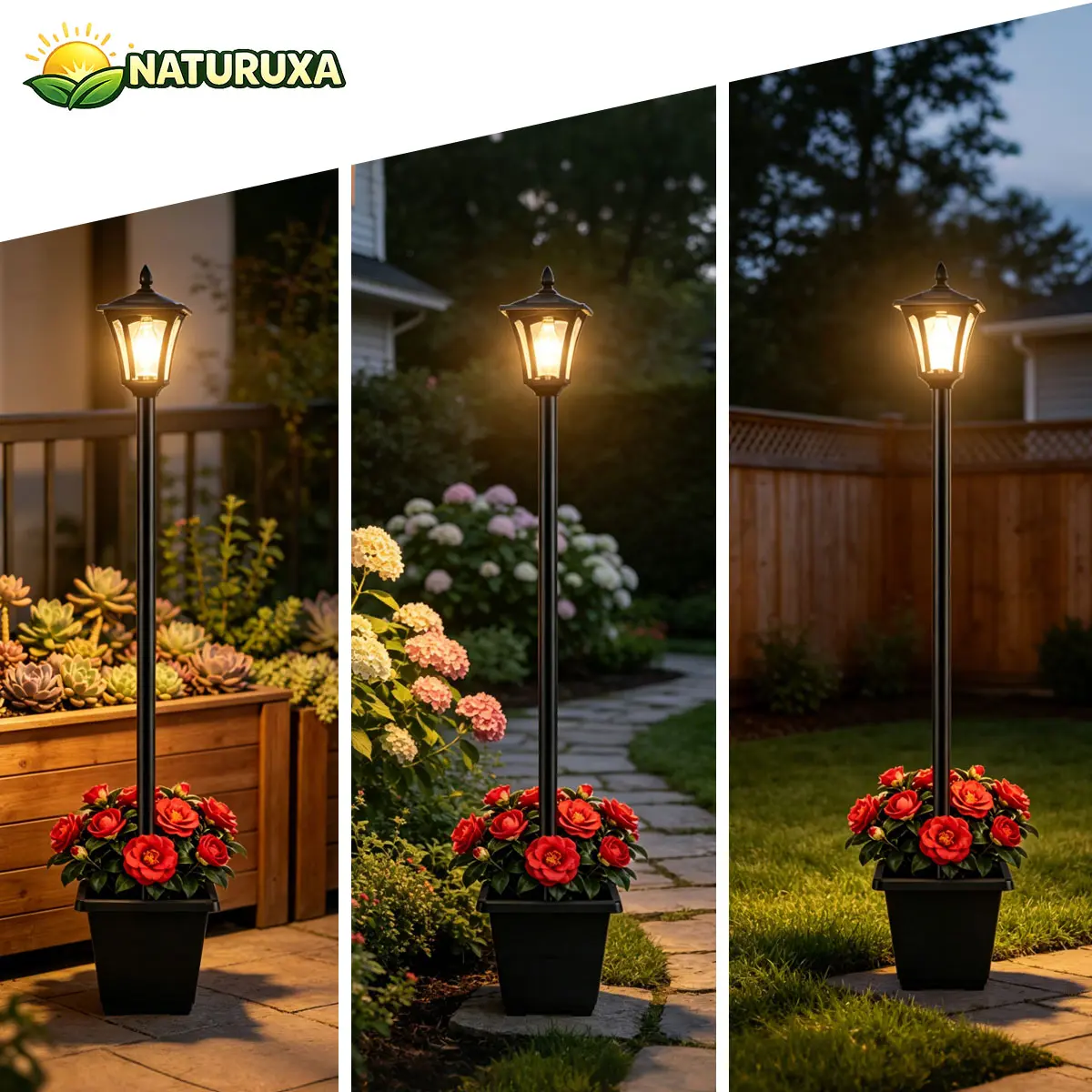 Naturuxa 63" Solar Outdoor Light with Planter,Waterproof Solar Post Lamp Ligts, Garden Lights for Backyard, Pathway, Patio,Lawn, Driveway Decor