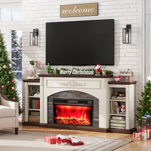 80" Electric Fireplace with Mantel, Fireplace TV Stand for TVs Up to 90",Modern Entertainment Center with Realistic Stacked Stone Surround,Wooden Carved Decorative Mantel, Ideal for Living Room
