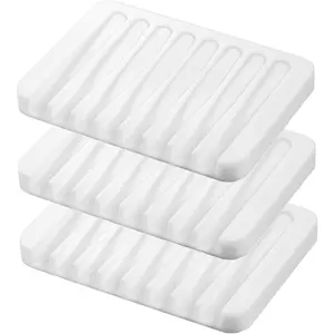 3 Pcs Silicone Soap Saver, Self Draining Soap Dishes,Waterfall Drainer Soap Holder for Bathroom, Extend Soap Life, Keep Soap Bars Dry Clean & Easy Cleaning