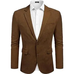 COOFADNY Men's Casual Corduroy Blazer Classic Fit Two Button Sport Coat Fashion Notch Lapel Blazer Jacket Fabric Menswear Pocket Slim Fit Pocket Slim Fit Small Tops  Vintage Long Sleeve