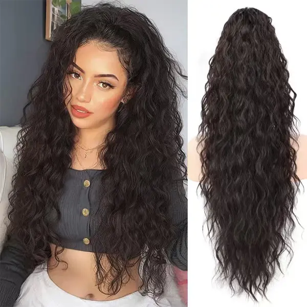 [Thick Density] Aveluna Hair Extension Claw Ponytail For Women Long Wavy Drawstring Ponytail Extension Black Brown 30Inch Curly Clip Ponytail in Hair Extensions Fluffy NaturalLooking Synthetic Hairpiece for Daily Party Use Easy To Go