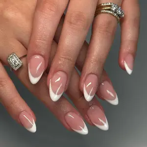 Handmade White French Tips Press On Nails - Reusable Manicure Fingernails - Fake Nails - Glue on Nails - Wedding Nails