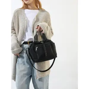 Drawstring handbag, contrasting color zipper shoulder messenger bag, portable street style, versatile for daily travel, multiple colors available, Casual Trendy Handbag, suitable for students, shopping, outdoor leisure, etc.