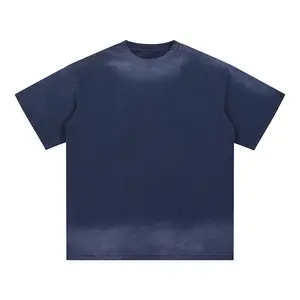inflation Unisex Oversized T-Shirt, Vintage 100% Cotton Short-Sleeve Streetwear Crewneck Top in Washed Navy