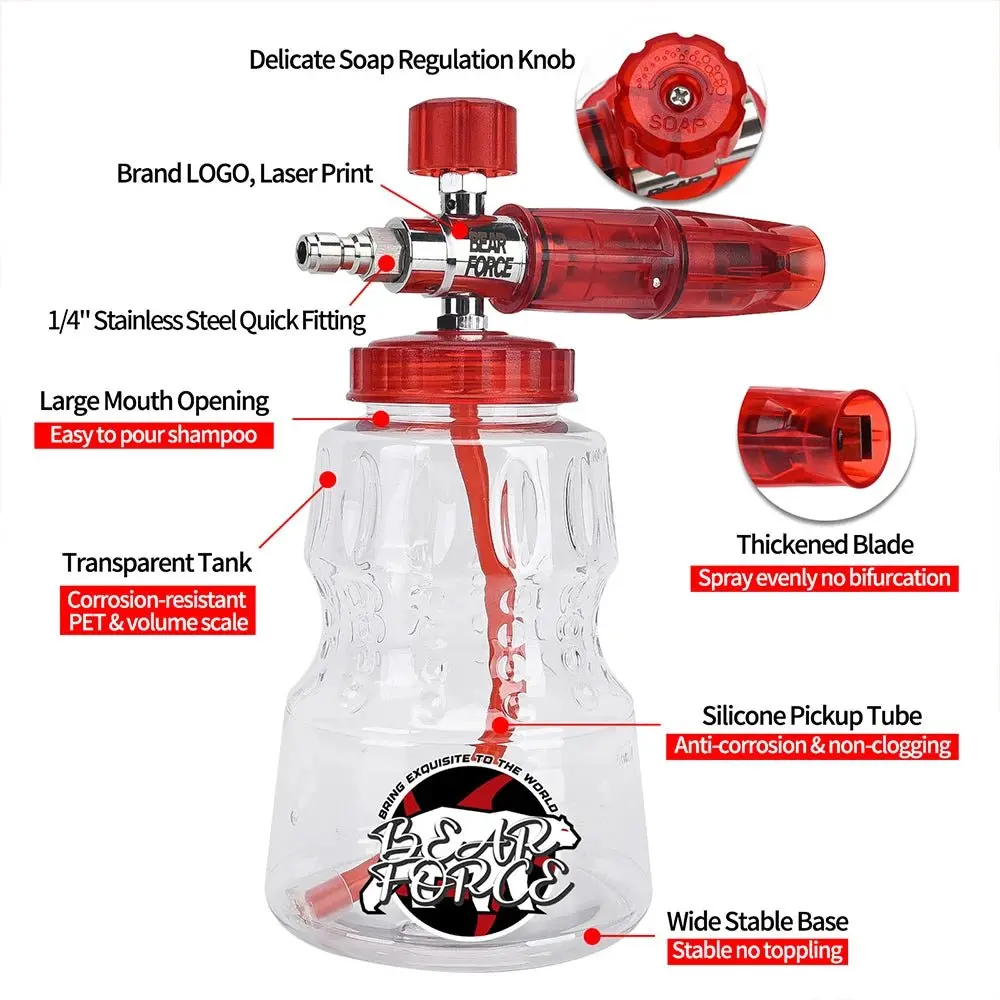 BEAR FORCE Car Wash Foam Cannon - Red, Car Wash Accessory, Snow Foam Lance for Automotive & Motorcycle Washing Maintenance, Car Foam Sprayer, Foam Sprayer Accessories