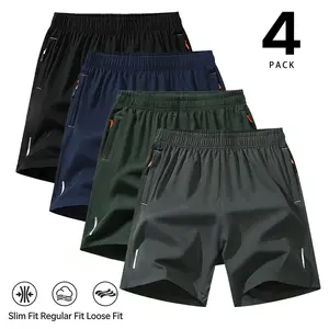 Men's Solid Sports Shorts, Quick Drying Breathable Athletic Shorts Zipper Pocket for Outdoor Workout Running, Casual Sporty Clothes for Summer. split track