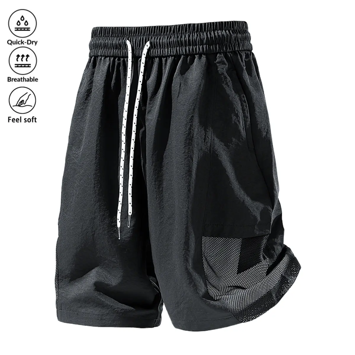 Men’s quick-dry, lightweight, breathable beach swim shorts — with pockets and an elastic waistband with drawstring — suitable for everyday casual wear; summer swimwear, swim shorts, sportswear—essential shorts; summer shorts.