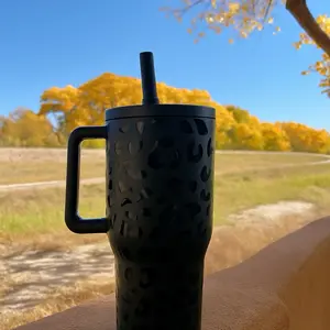Onyx Animal Print Tumbler with Straw and Handle for Everyday Use
