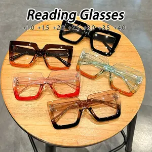 Women's Plastic Wide Frame Square Reading Glasses, Color Block Design, Vintage Fashion, Suitable for Daily Commute and Home Use, High Quality Eyewear