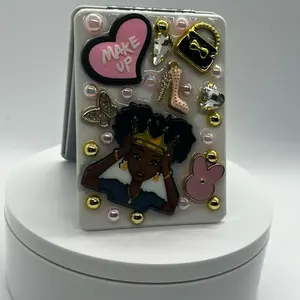 Bling Compact Mirror with Make Up Heart Design and Decorative Elements