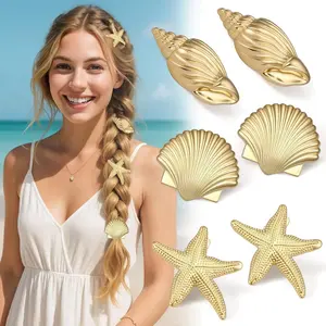 6 PCS Small Metal Hair Clips, Gold Starfish Hair Clips for Women Girls, Small Alligator Clips for Summer Holiday, Seashell Headwear Styling Tools for Mermaid Halloween Beach Costume