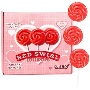 Red Swirl Lollipops, Individually Wrapped Candy Suckers for Party Favors and Valentine's Day, Cherry Flavored, 24 Pieces