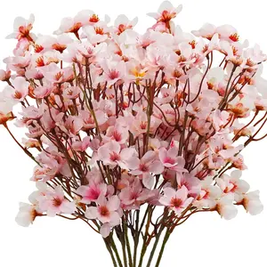 4/12Pcs Artificial Cherry Blossom Flower, Silk Peach Flowers, Fake Plants Arrangement for DIY Garden, Home, Wedding Party & Spring Decor