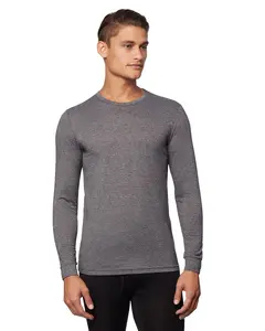 32º Degrees Men's Lightweight Baselayer Crew Top | Long Sleeve | Form Fitting | 4-Way Stretch | Thermal, Charcoal Heather, Small