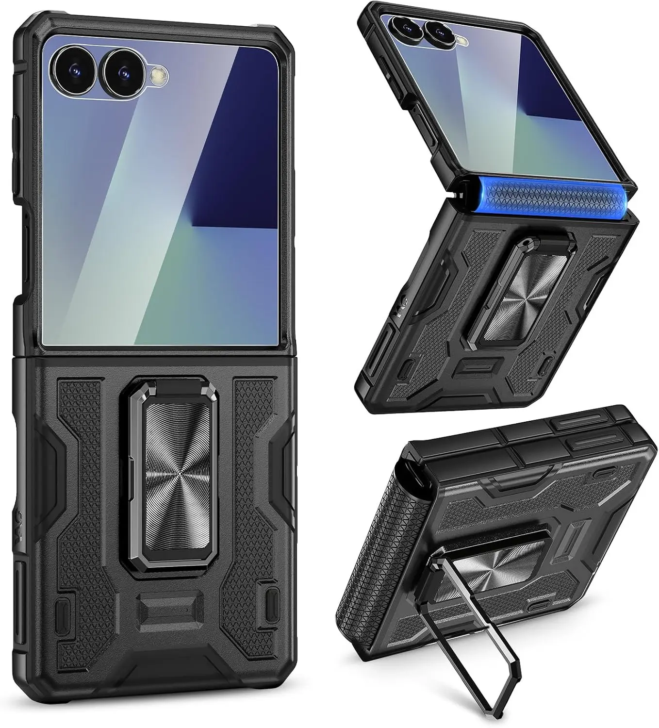 AnyMoon for Samsung Galaxy Z Flip 8 Case with Stand & Screen Protector, Black | Hinge Protection Full Body Shockproof Rugged Anti-Scratch & Anti-Drop Hard Case for Galaxy Z Flip 8