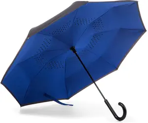 Totes InBrella - Reverse Close Umbrella with Invisible Water Repellent Coating - Auto Close, Inverted, Dripless, and Stormproof for Rainy Weather