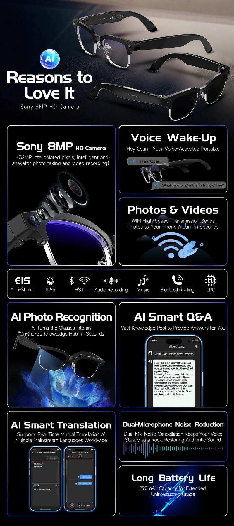 Smart AI Camera Glasses with 8MP Photochromic Lenses ,Button Touch Adjustment for Travel Outdoor Adventures Hands-Free Photography 160+Languages Real-Time Translation Bluetooth Wireless Wearable Video Recording UV Protection ,Black Friday & Cyber Monday Smart AI Camera Glasses with 8MP Photochromic Lenses ,Button Touch Adjustment for Travel Outdoor Adventures Hands-Free Photography 160+Languages Real-Time Translation Bluetooth Wireless Wearable Video Recording UV Protection ,Black Friday & Cyber Monday