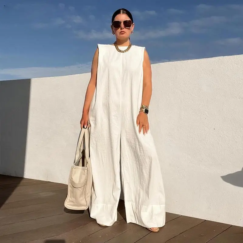 Solid color sleeveless wide leg jumpsuit - The basic style is simple and fashionable, showcasing the daily elegance of modern women's winter jumpsuit women's clothingGift