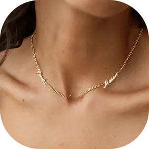 Personalized Name Necklace with Curb Chain, 18K Gold Plated Handmade Custom Family Choker, Customizable with Name or Nameplate, Elegant Design