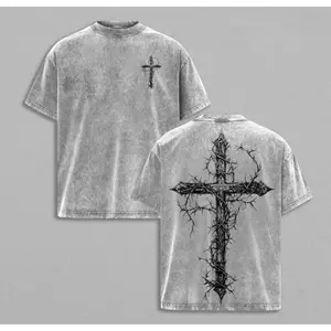 Thorn Cross Gothic Cross T-shirt Washed Biblical Cross Art Tee Jesus Tshirt , Cross Tee, Christian Apparel Streetwear Menswear Oversized Top Men and Women Bible Verse Church Outfit Gym Pump Cover