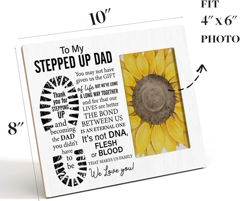 Stepfather Wood Picture Frame Gift, to My Stepped up Dad Rustic Wooden Photo Frame Father's Day Birthday Gift, Tabletop and Wall Mounting, Display Photo 4x6 Inch