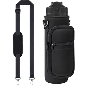 Water Bottle Holder with Strap, Insulated Crossbody Sling Bag, Carrier with Phone Pocket for Walking Hiking Camping Fishing
