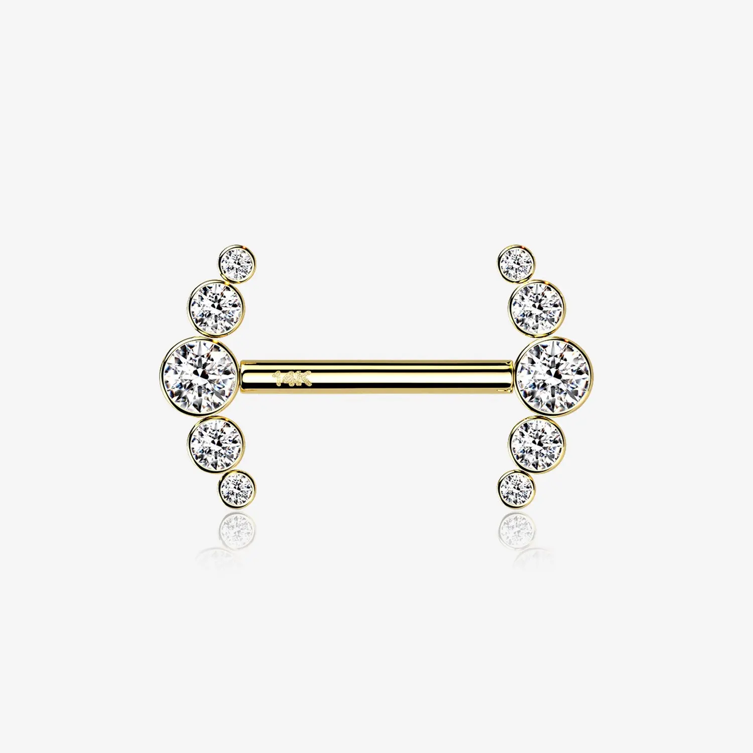 A Pair of 14 Karat Gold OneFit Threadless Sparkle Ray Multi-Gem Nipple Barbell